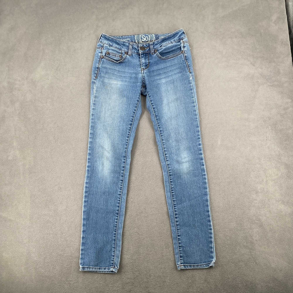 SO Skinny Jeans Womens 1 Regular Blue Denim Low Rise Medium Wash Stretch 8159